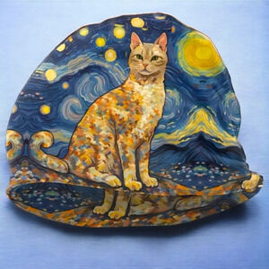 Ginger cat starry night Van Gogh beanie, orange